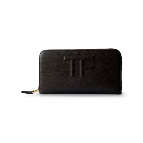 TOM FORD Black Leather TF Zip Around Continental Wallet