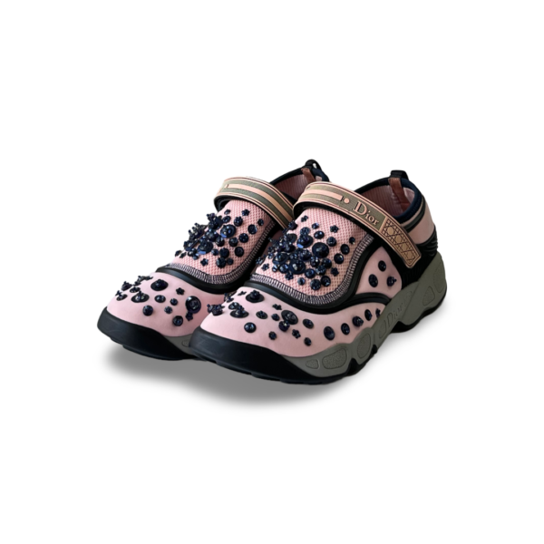 Dior Pink Stretch Fabric Fusion Embellished Low Top Sneakers (Size 37.5)