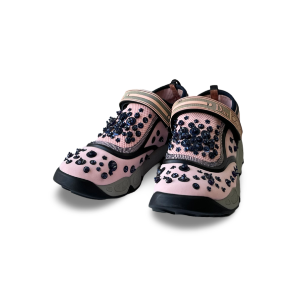 Dior Pink Stretch Fabric Fusion Embellished Low Top Sneakers (Size 37.5) - Image 2