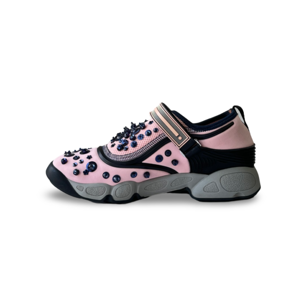 Dior Pink Stretch Fabric Fusion Embellished Low Top Sneakers (Size 37.5) - Image 4