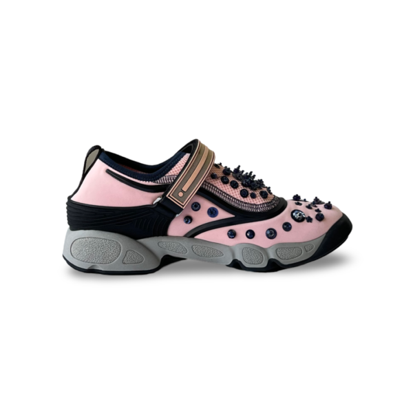 Dior Pink Stretch Fabric Fusion Embellished Low Top Sneakers (Size 37.5) - Image 5