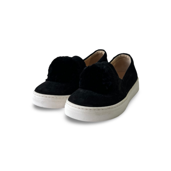 Aquazzura Black Suede Pom-Pom Slip-On Sneakers (Size 29)