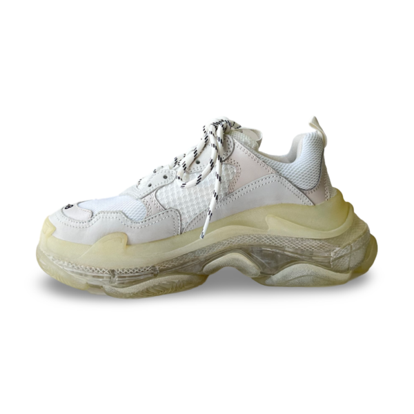 Balenciaga Grey Mesh and Leather Triple S Clear Sole Sneakers (Size 38) - Image 2