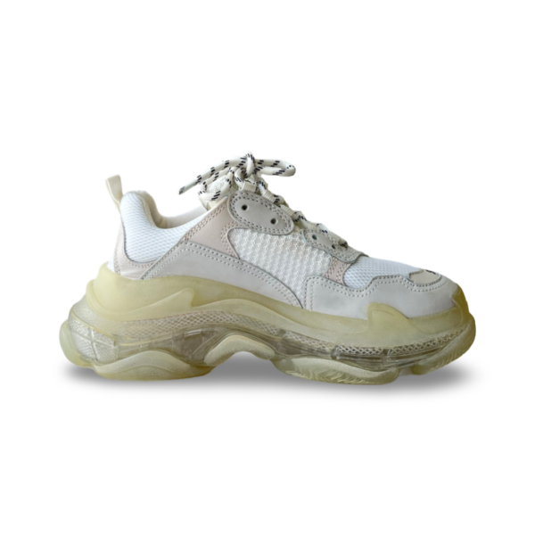 Balenciaga Grey Mesh and Leather Triple S Clear Sole Sneakers (Size 38) - Image 3