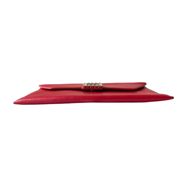 Roger Vivier Strass Leather Envelope Clutch - Red Small - Image 3