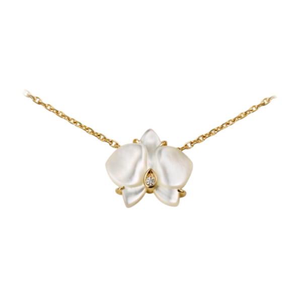 Cartier 18K Yellow Gold Mother Of Pearl Diamond Caresse D'Orchidees Par Cartier Necklace - Image 2