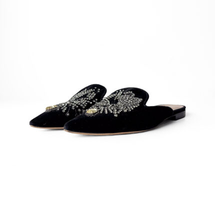 Alberta Ferretti Black Velvet Mule with sequins and beads Size 38