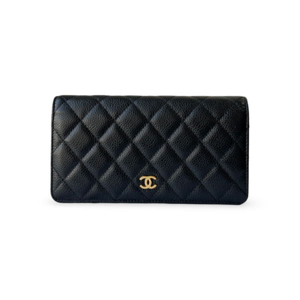 Chanel Black Quilted Caviar Leather L Yen Continental Wallet