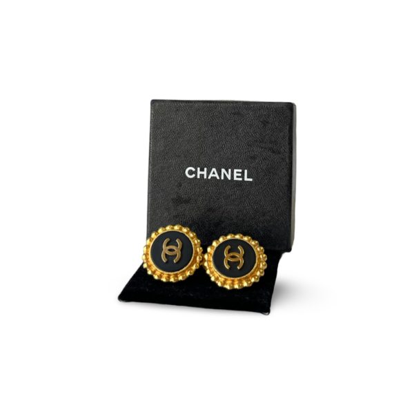 Chanel Black Gold Coco Clip-On Earrings