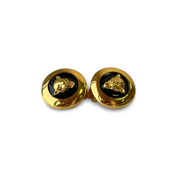 Vintage Escada Golden and Black Frame Jaguar Head Earrings