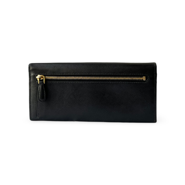 Prada Black Saffiano Lux Leather Bow Flap Wallet with Gold Tone Hardware - Image 2