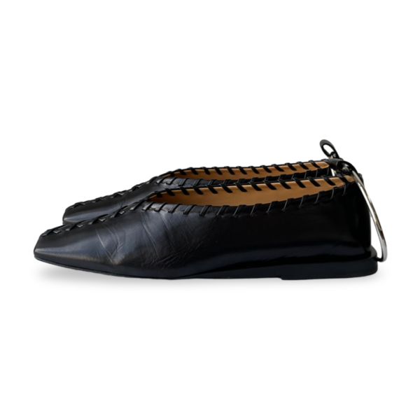 Jil Sander Ballet Shoes - Leather Ballerinas with Stitching Details and a Detachable Metal Ankle Bracelet - Image 3