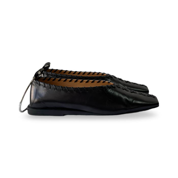 Jil Sander Ballet Shoes - Leather Ballerinas with Stitching Details and a Detachable Metal Ankle Bracelet - Image 4