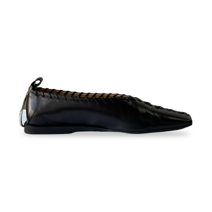 Jil Sander Ballet Shoes - Leather Ballerinas with Stitching Details and a Detachable Metal Ankle Bracelet - Image 6