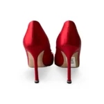 Manolo Blahnik Red Satin Hangisi Crystal Embellished Pointed Toe Pumps, Size 38.5 - Image 7