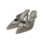 Manolo Blahnik Grey Satin Crystal Embellished Lurum Sandals, Size 39