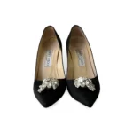 Jimmy Choo Black Satin Crystal Embellished Manda Pumps, Size 38 - Image 3
