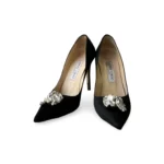Jimmy Choo Black Satin Crystal Embellished Manda Pumps, Size 38 - Image 2