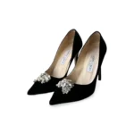 Jimmy Choo Black Satin Crystal Embellished Manda Pumps, Size 38