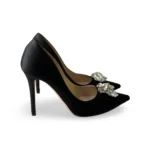 Jimmy Choo Black Satin Crystal Embellished Manda Pumps, Size 38 - Image 5