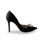 Jimmy Choo Black Satin Crystal Embellished Manda Pumps, Size 38 - Image 7