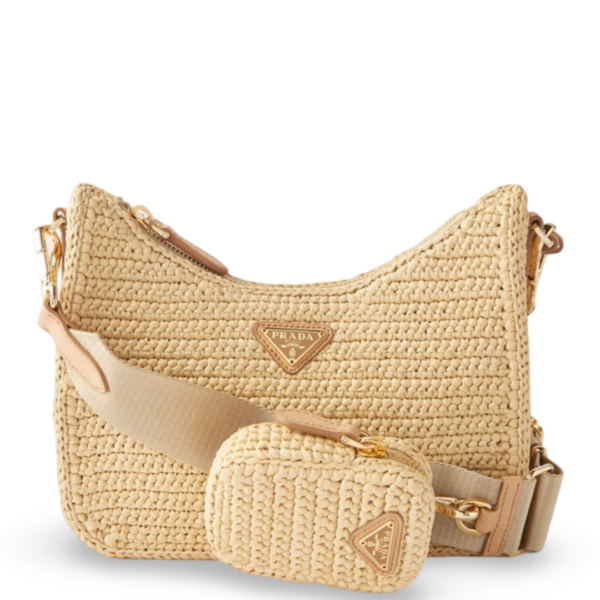 Prada Beige Raffia and Leather Re-Edition 2005 Shoulder Bag