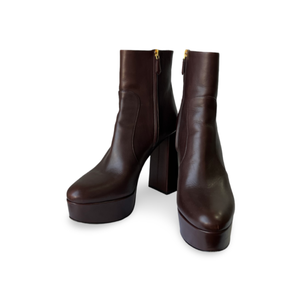 Prada Ankle Boots in Cognac Leather with Gold Tone Side Zipper - Image 2