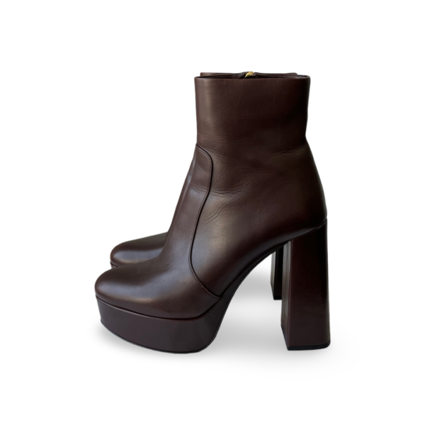 Prada Ankle Boots in Cognac Leather with Gold Tone Side Zipper - Image 3