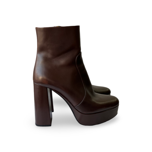 Prada Ankle Boots in Cognac Leather with Gold Tone Side Zipper - Image 4