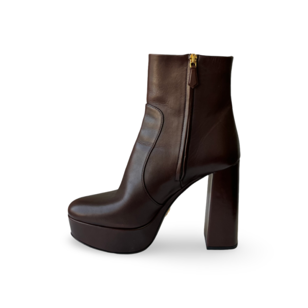 Prada Ankle Boots in Cognac Leather with Gold Tone Side Zipper - Image 5