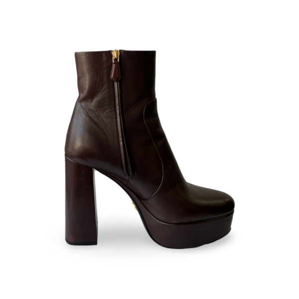 Prada Ankle Boots in Cognac Leather with Gold Tone Side Zipper - Image 6