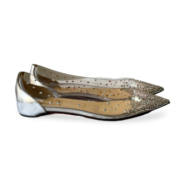 Christian Louboutin Metallic Silver Leather and PVC Degrastrass Pointed-Toe Ballet Flats - Image 4