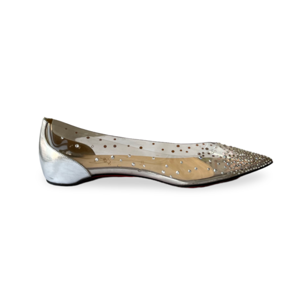 Christian Louboutin Metallic Silver Leather and PVC Degrastrass Pointed-Toe Ballet Flats - Image 6