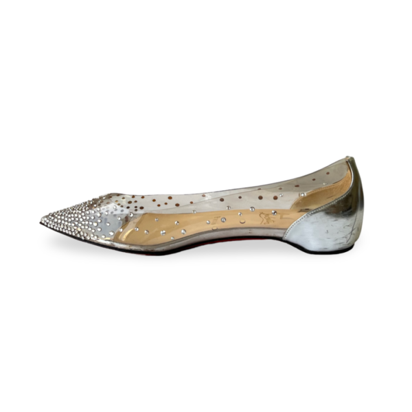 Christian Louboutin Metallic Silver Leather and PVC Degrastrass Pointed-Toe Ballet Flats - Image 5