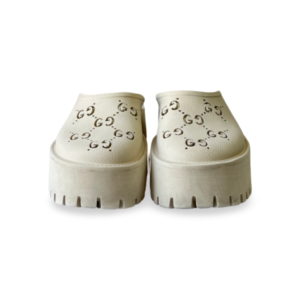 Gucci Elea Platform Perforated GG Mystic White Rubber Sandals - Image 2