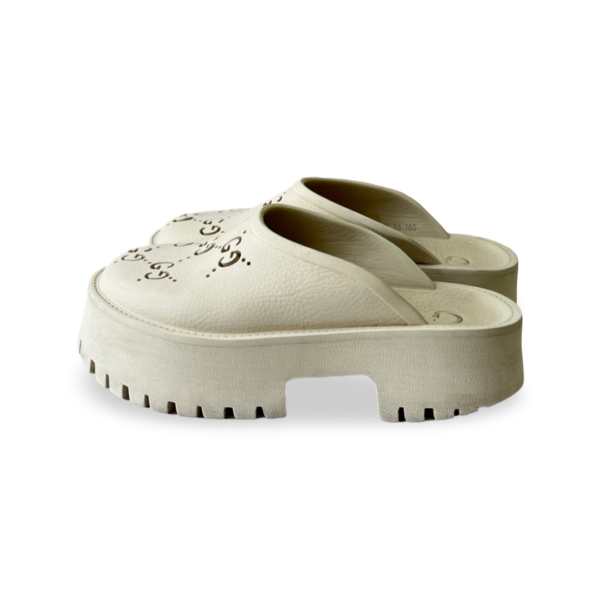 Gucci Elea Platform Perforated GG Mystic White Rubber Sandals - Image 3