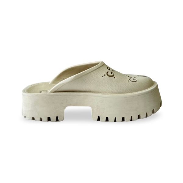 Gucci Elea Platform Perforated GG Mystic White Rubber Sandals - Image 6