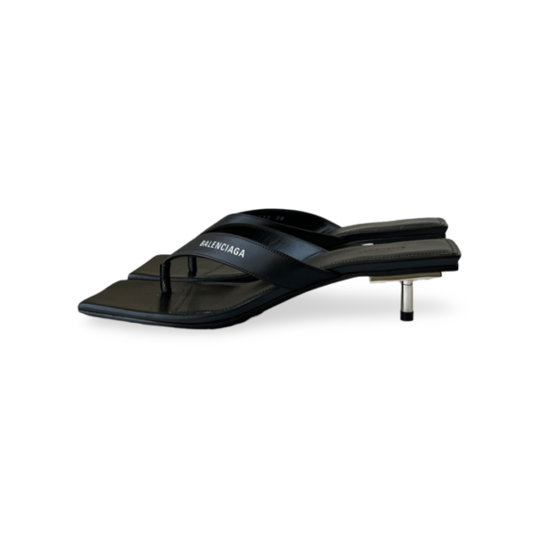 Balenciaga Black Leather Square Toe Thong Slide Sandals - Image 5