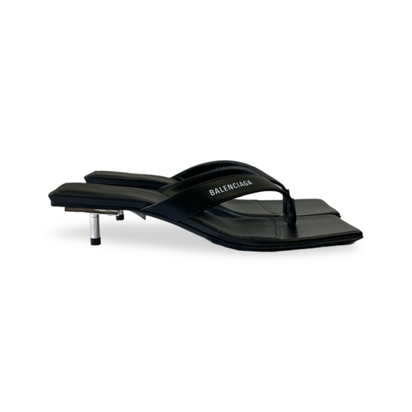 Balenciaga Black Leather Square Toe Thong Slide Sandals - Image 6