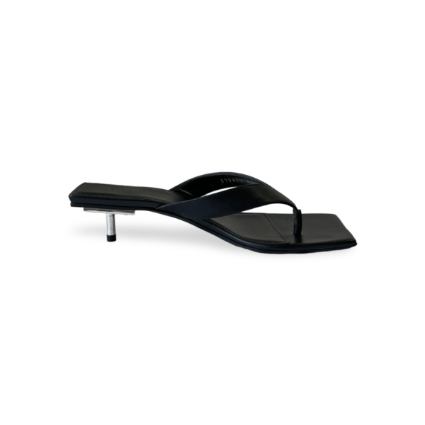 Balenciaga Black Leather Square Toe Thong Slide Sandals - Image 4