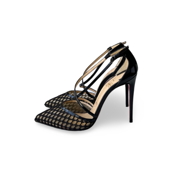 Christian Louboutin Black Mesh and Patent Blake 120 Pumps Size 37 - Image 4