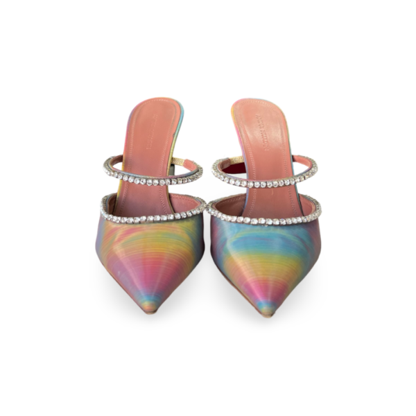 Amina Muaddi Gilda 95 Mules in Holographic Leather - Image 2