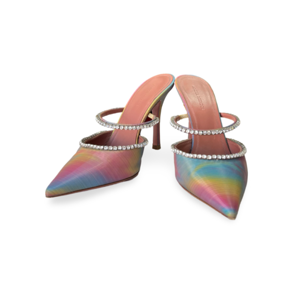 Amina Muaddi Gilda 95 Mules in Holographic Leather - Image 3