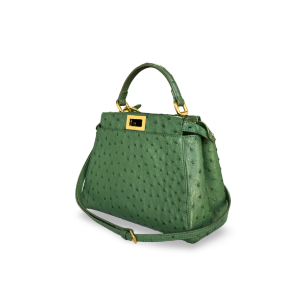 Fendi Green Ostrich Leather Mini Peekaboo Top Handle Bag - Image 2