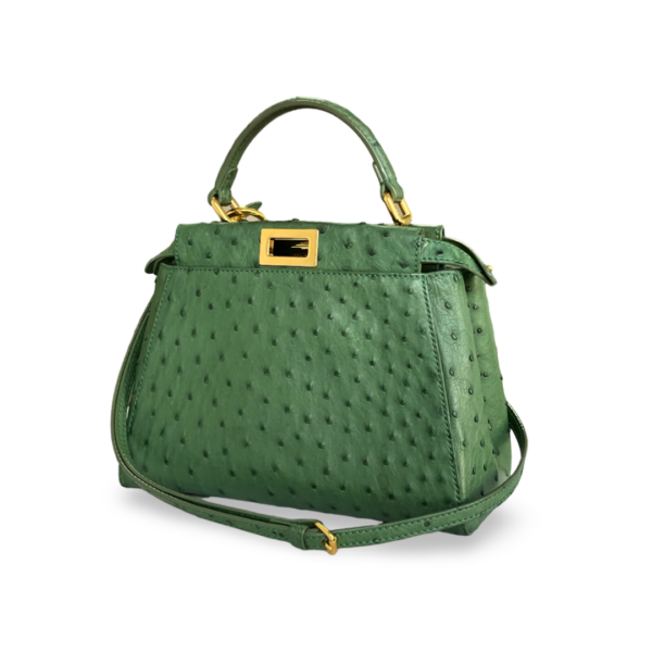 Fendi Green Ostrich Leather Mini Peekaboo Top Handle Bag