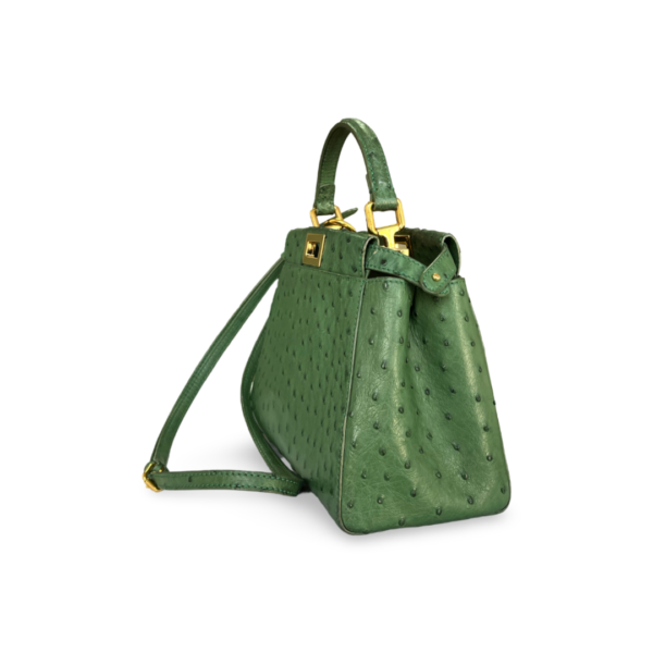 Fendi Green Ostrich Leather Mini Peekaboo Top Handle Bag - Image 3