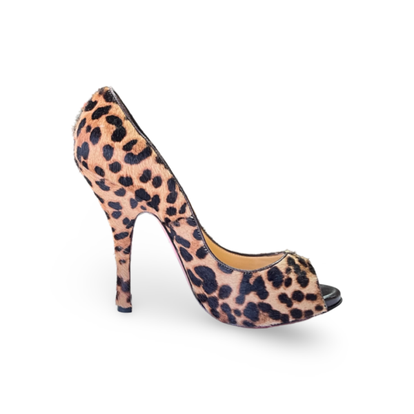 Christian Louboutin Beige/Brown Leopard Print Calfhair Maryl Peep Toe Pumps - Image 7