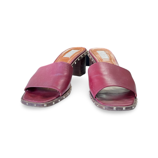 Valentino Rubino/Noce Scuro Leather Soul Rockstud Flat Slides - Image 2