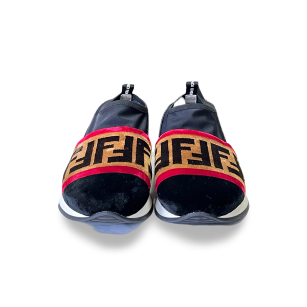 Fendi Tri-Color Stretch Nylon, Mesh, and Zucca Print Velvet Runaway Slip-On Sneakers - Image 2