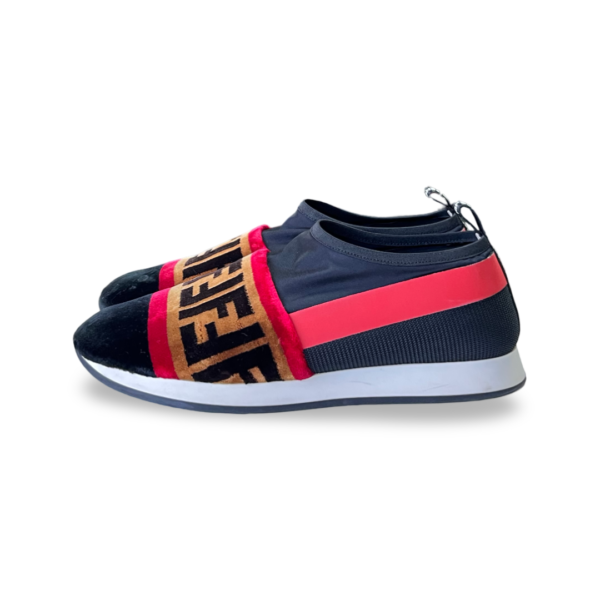 Fendi Tri-Color Stretch Nylon, Mesh, and Zucca Print Velvet Runaway Slip-On Sneakers - Image 3